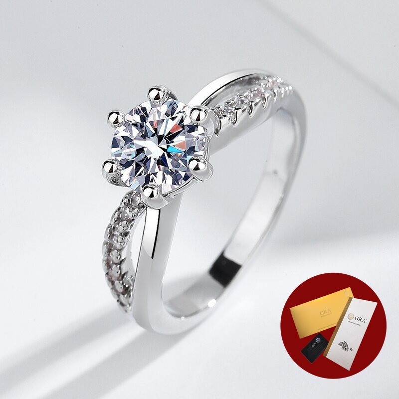 (Free Gra Certificate) Cincin 1 Karat Moissanite Pasangan Ring Wanita 1 Karat Dapat Disesuaikan Terb