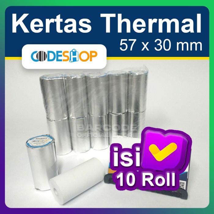 

( 1 PACK ) Roll Kertas Thermal 57 X 30 mm Printer Bluetooth CORELESS -TMA56