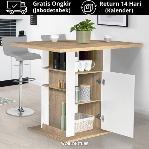 Vines Meja Bar Mini Bar Minimalis Modern Berlapis HPL Motif Marmer Anti Panas Dan Gores Non Rakitan 