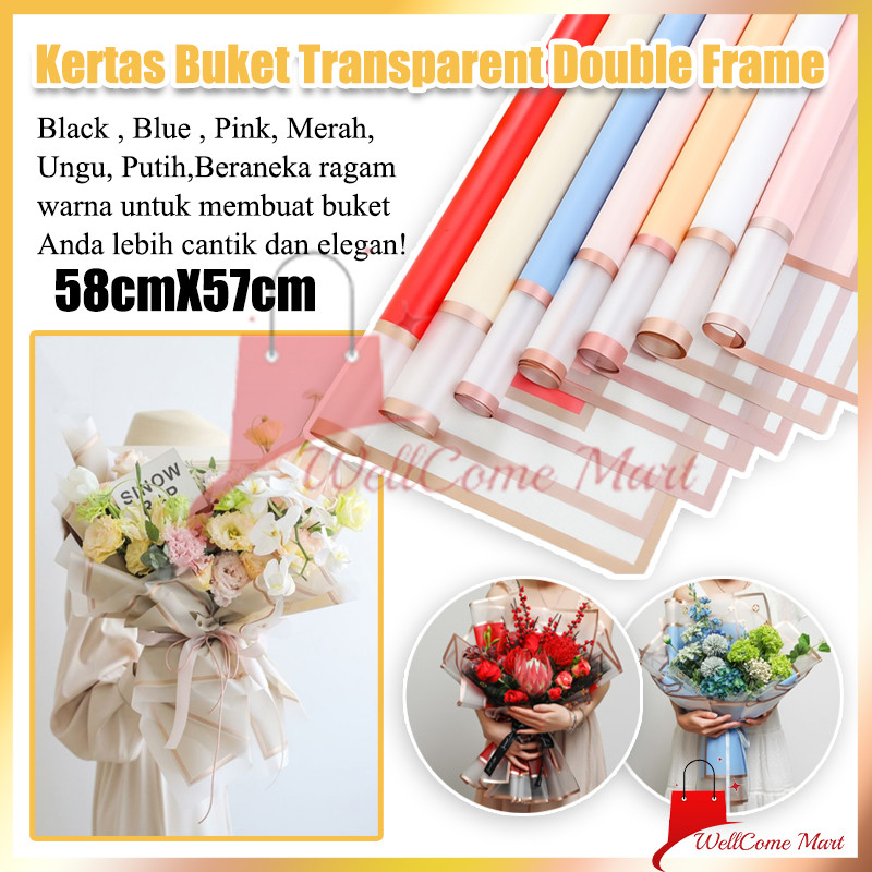 

Kertas Kado / Flower Paper / kertas buket transparent double frame / Flower Wrapping Paper Transparent Gold Frame / Cellophane Florist kertas buket bunga