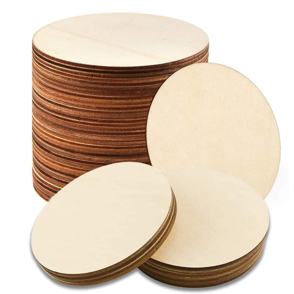 

100pcs 70mm Wood Rounds Dicss Crafts Natural Pine Round Unfinished Wood Slices Circles for Wood Craft Wedding Birthday Ornament