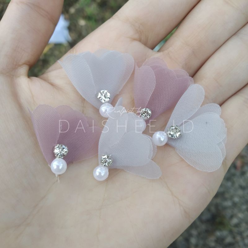 Aplikasi bunga semanggi kecil/hiasan baju kebaya,kain organza