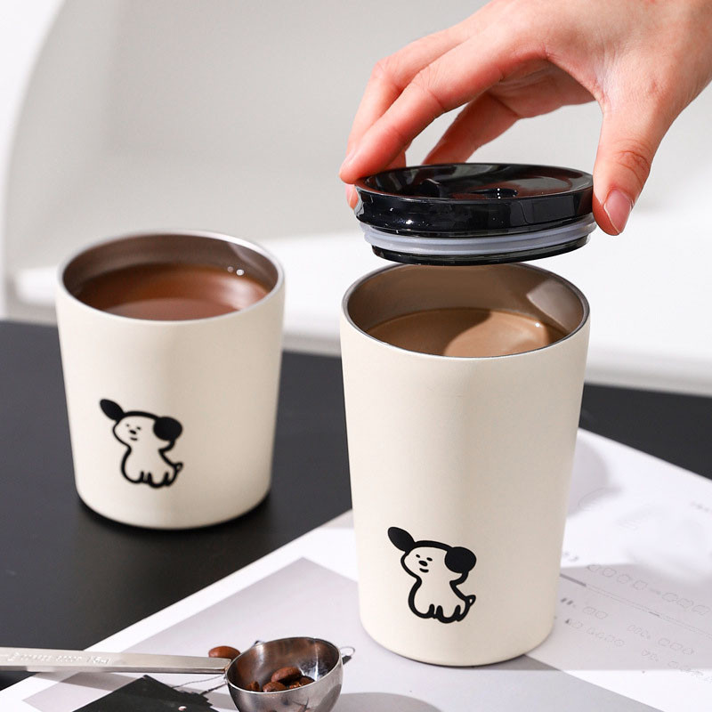 

240/360ml Cute Dog Frosted Coffee Cup Stainless Steel Double Water Mug Thermal Bottle -Proof Vacuum Flask Travel Cup