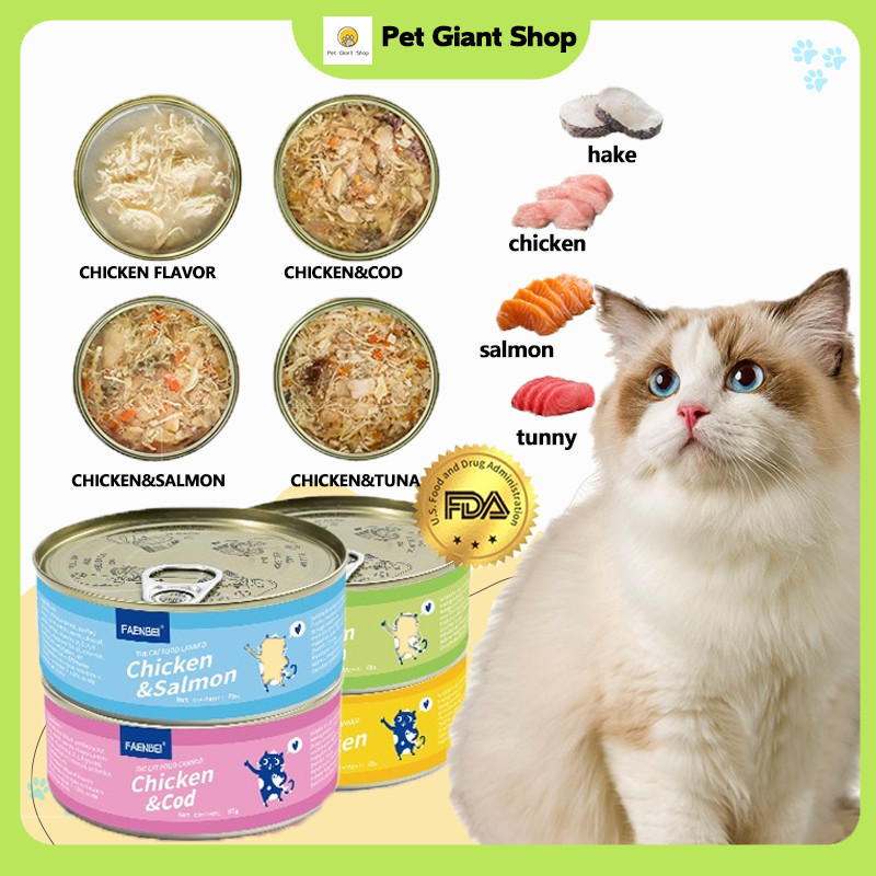 Kucing kalengan WETFOOD Dengan suwiran daging dada ayam asli, potongan ikan tuna,salmon, tanpa bahan