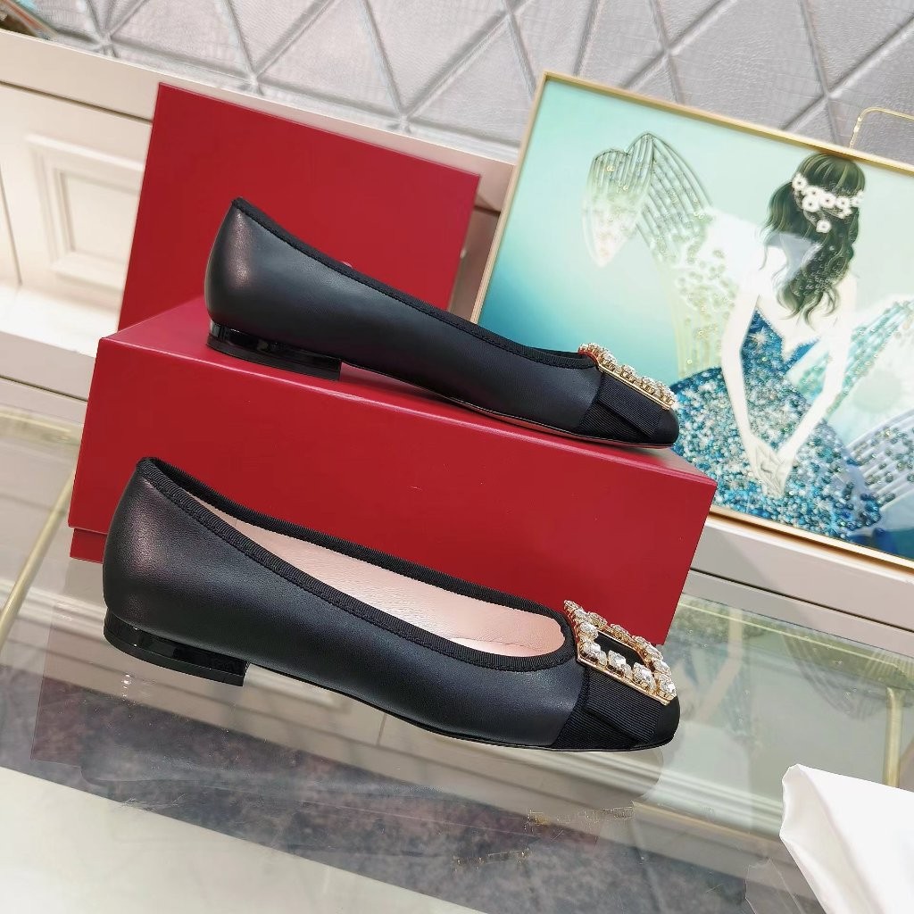 New Counter ORI Roger Vivier RV new fashionable classic women's square buckle single shoes ballet sh