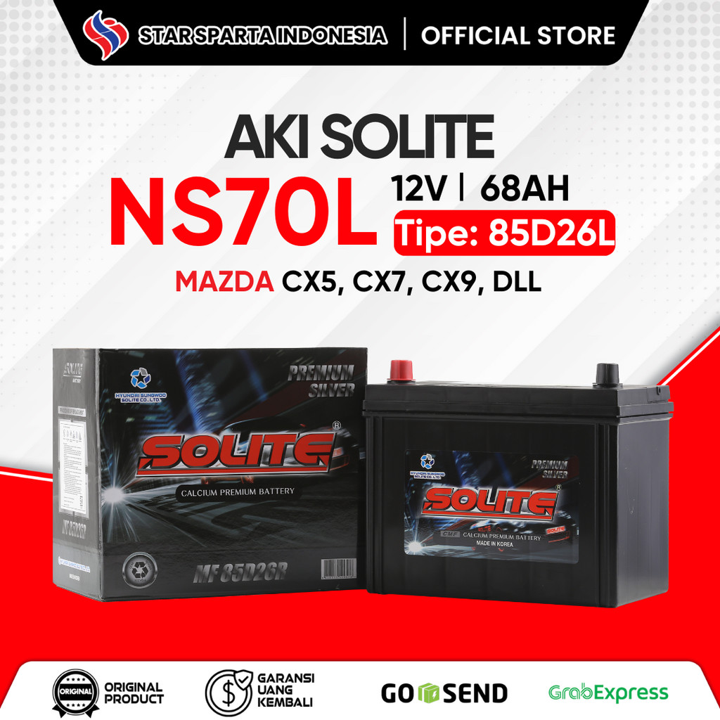 Solite - Aki NS70L 12V 68Ah untuk Mazda CX5, CX7, CX9