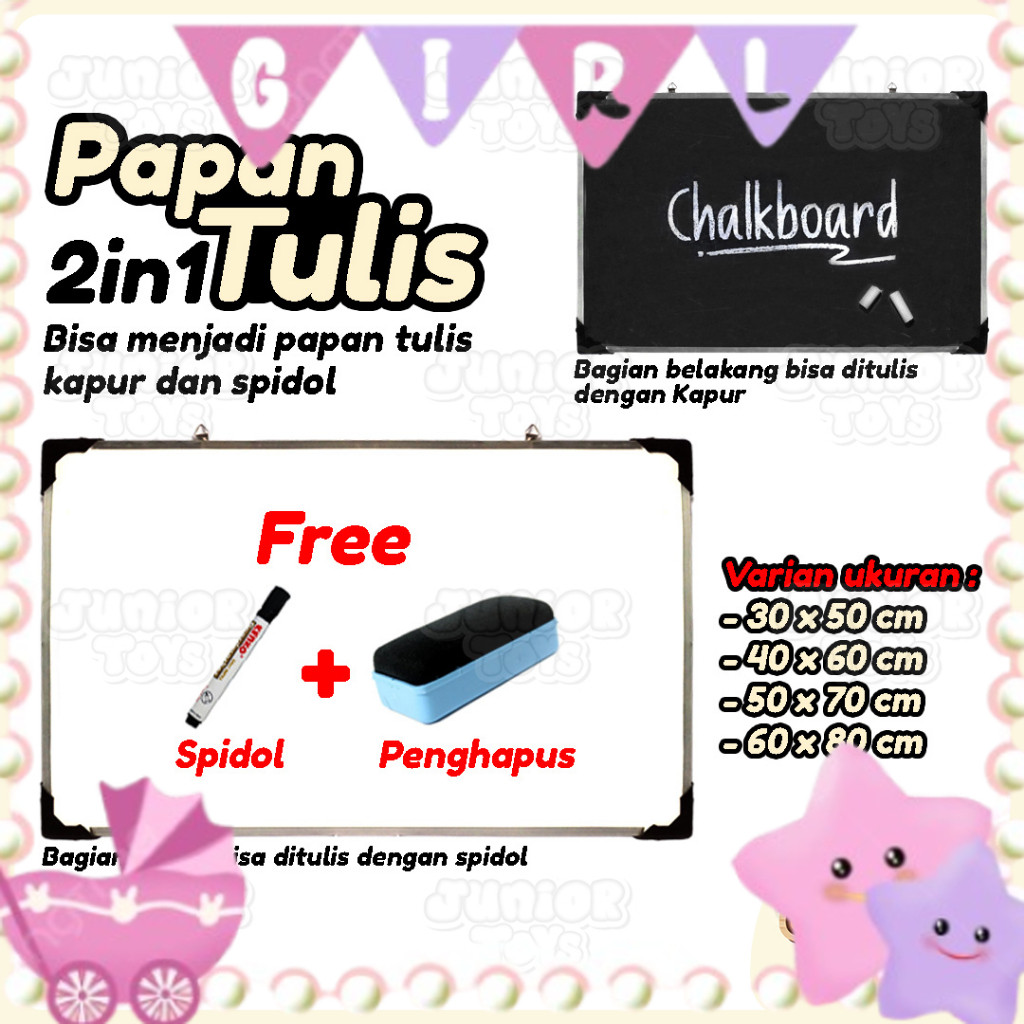 

Papan Tulis Whiteboard 2in1 Multi Fungsi Bagian Belakang Bisa Menulis Kapur Bonus Free Spidol Dan Penghapus