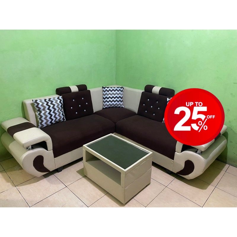 Sofa L sudut Angsa + Meja Kaca