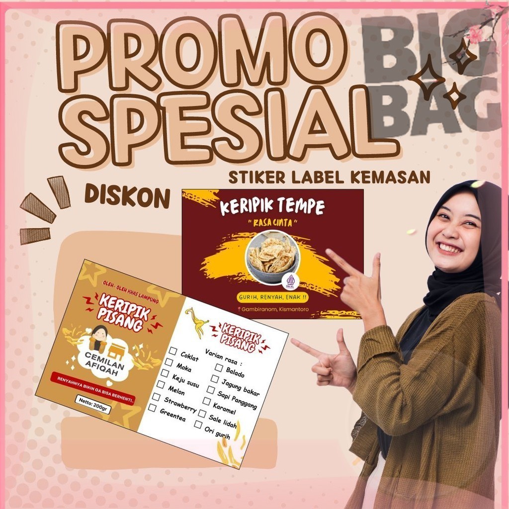 

BIGPRINT - (min.100 pcs ) Stiker Label Kemasan Stiker Jajanan Stiker Snack Stiker Pouch Stiker Makanan