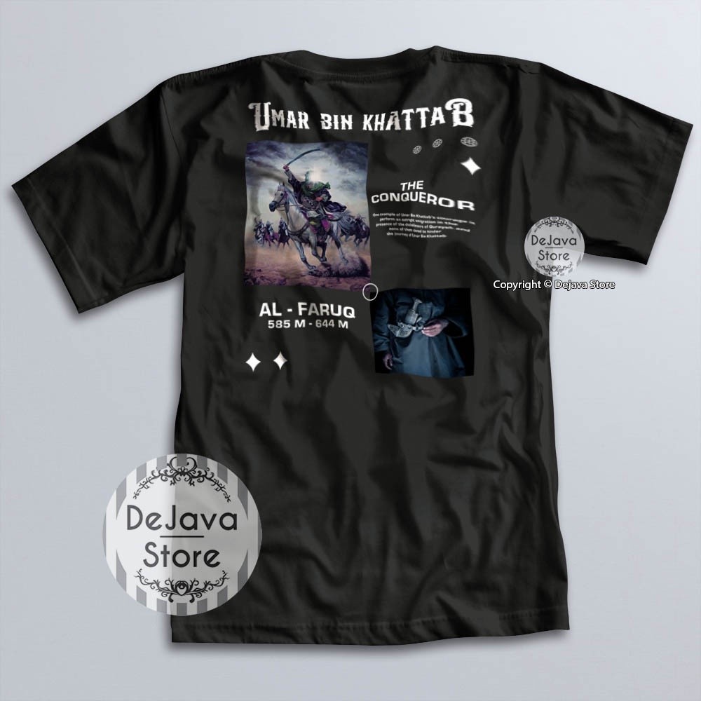 Kaos Dakwah Islami UMAR BIN KHATTAB THE CONQUEROR Sabahat Nabi Khalifah Baju Santri Muslim Tshirt Di