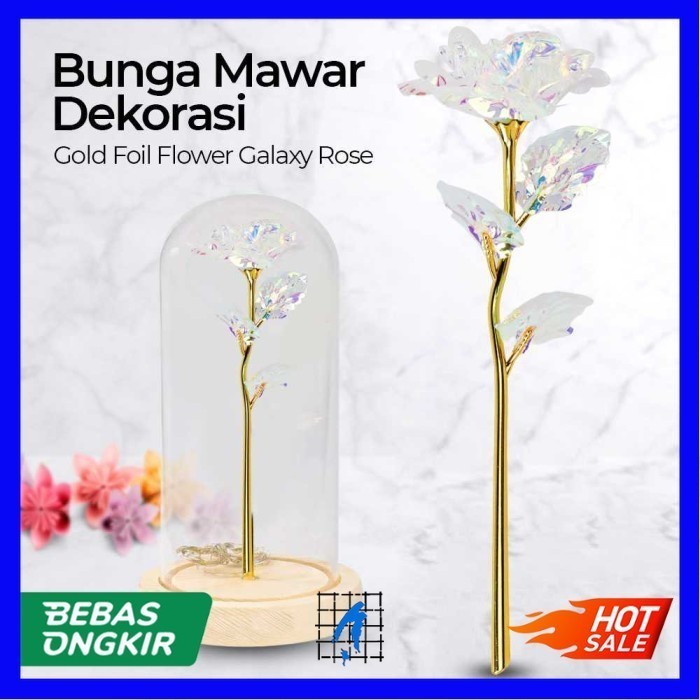 Bunga Mawar Plastik Dekorasi Gold Foil Flower Rose