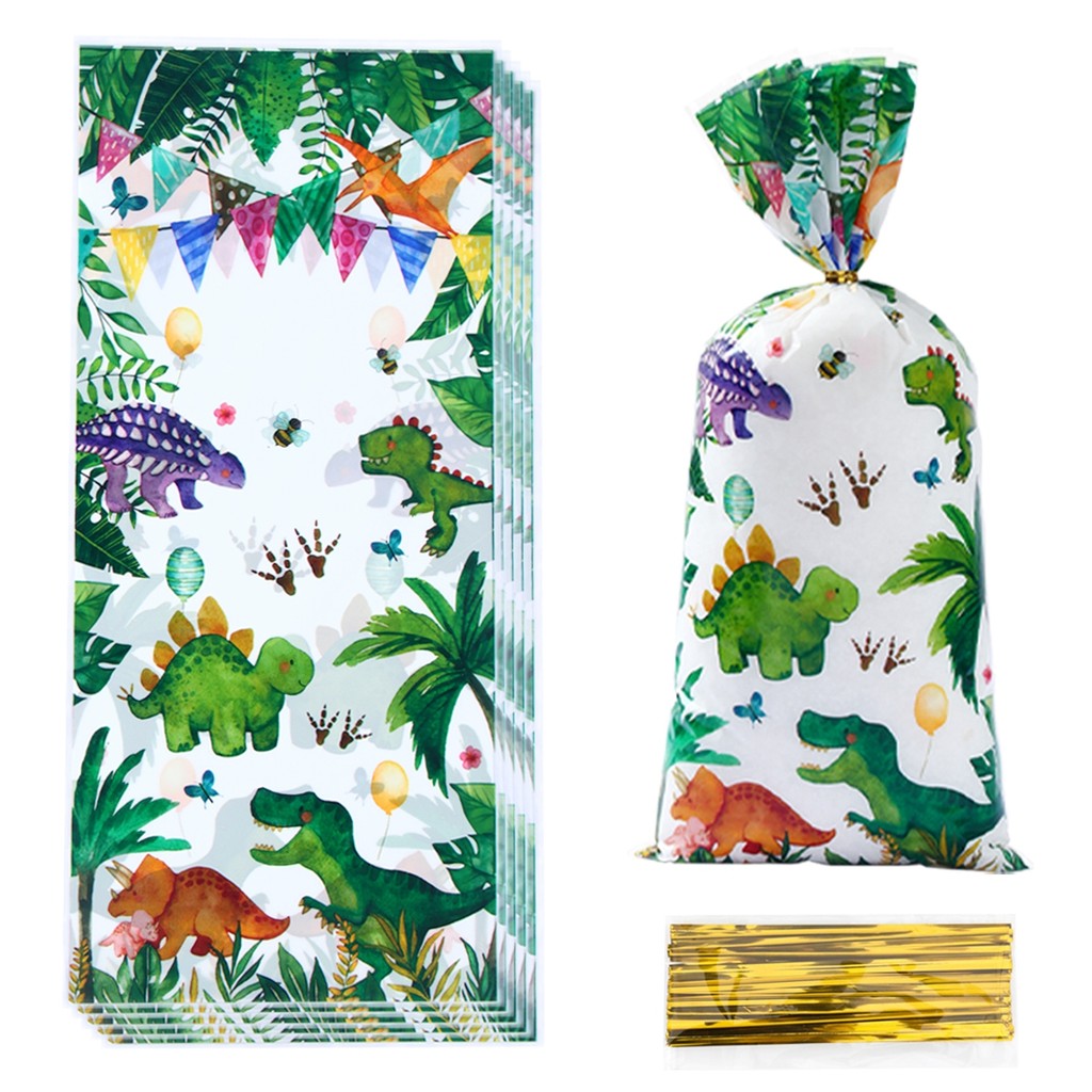 

25/50/100Pcs Cartoon Dinosaur PVC Gift Bags Candy Cookies Packaging Bag Kids Jungle Animal Birthday Party Decoration Baby Shower