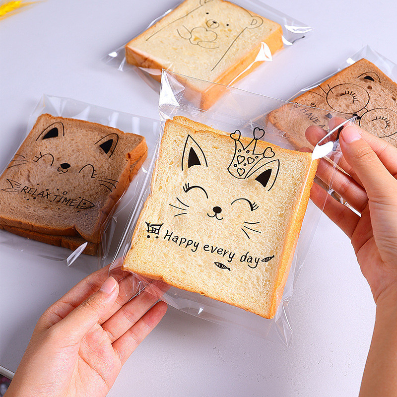 

100pcs Transparent Plastic Bread Packaging Bags Sandwich Bread Toast Cookies Baking Self-adhesive Pouch Birthday Party Supplies