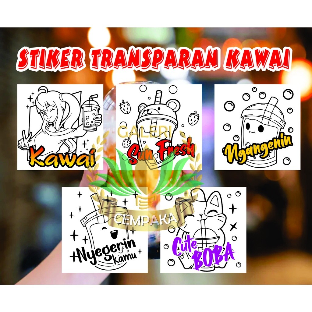

100 pcs stiker trasparan BOBA KAWAI