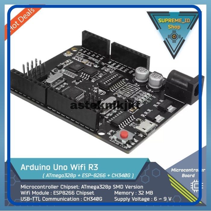 

Arduino Uno Wifi R3 + ESP8266 Dev Board (32 MB Memory) USB-TTL CH340G