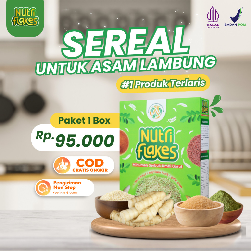 

Nutriflakes Sereal Umbi Garut Solusi Asam Lambung 1 Box