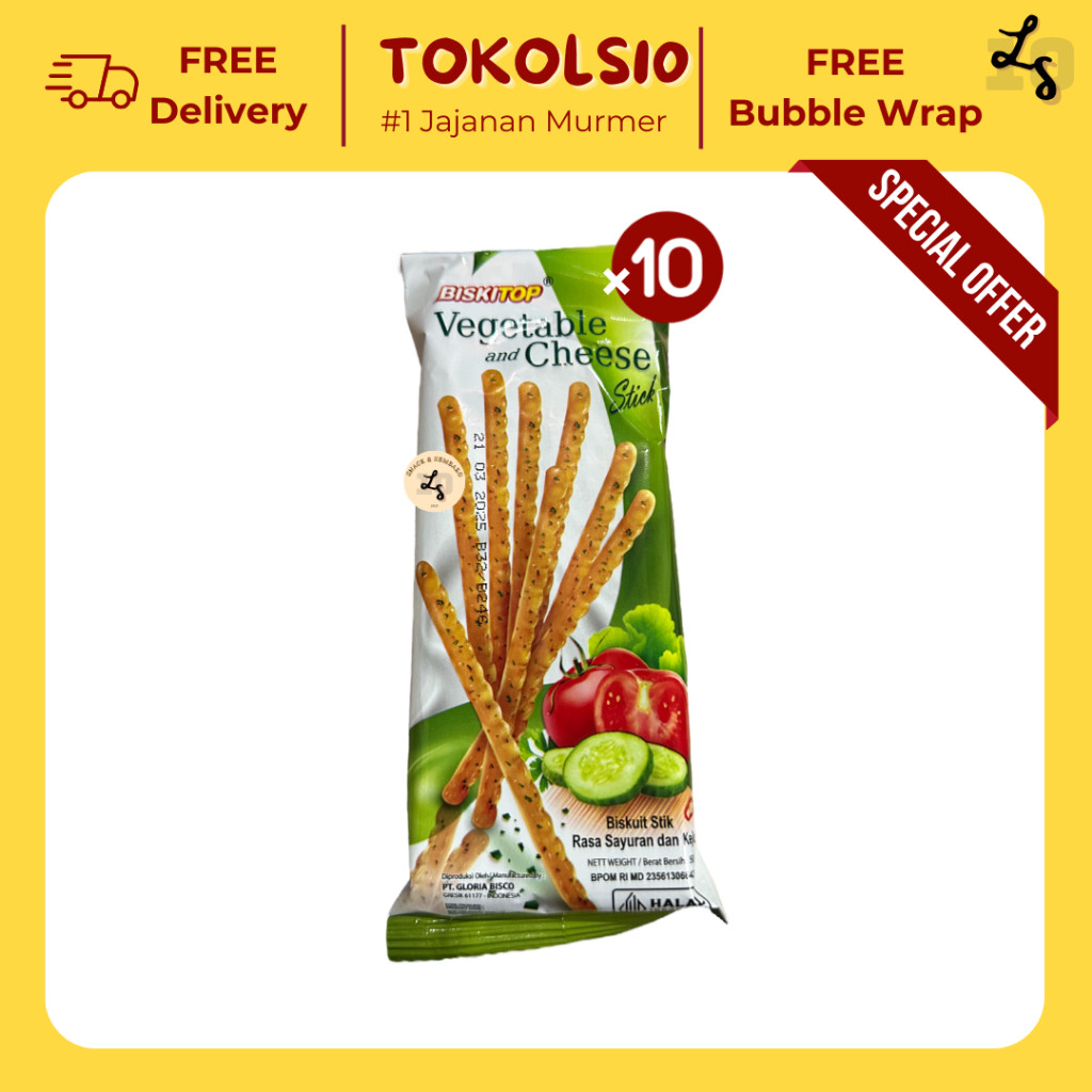 

[10 PCS LEBIH HEMAT] Biskitop Vegetable and Cheese Stick @50gr