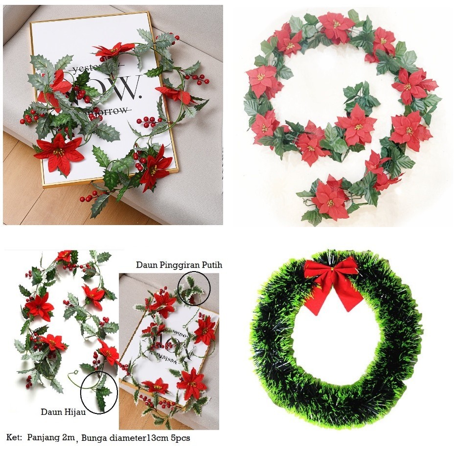 Garland Bunga Merah Rambat Juntaian Rangkaian Hiasan Dekorasi/Artifical Flower Garland Natal Merry C
