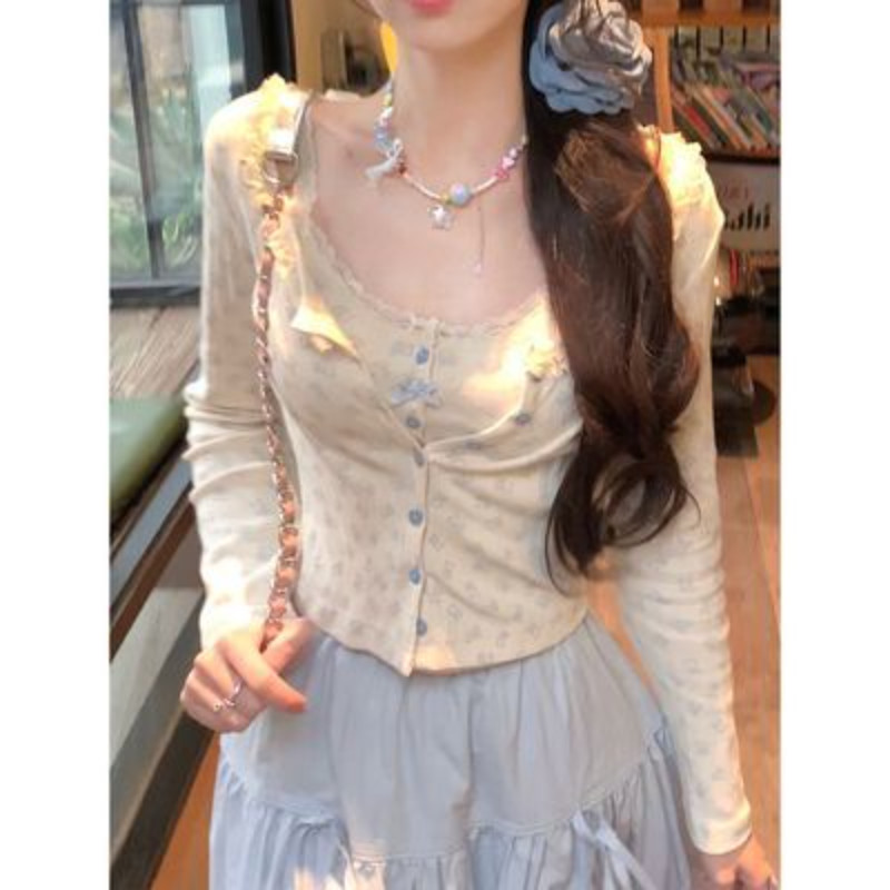 [Lizhi] Suspender renda beruang manis baru + kardigan beruang + rok set tiga potong