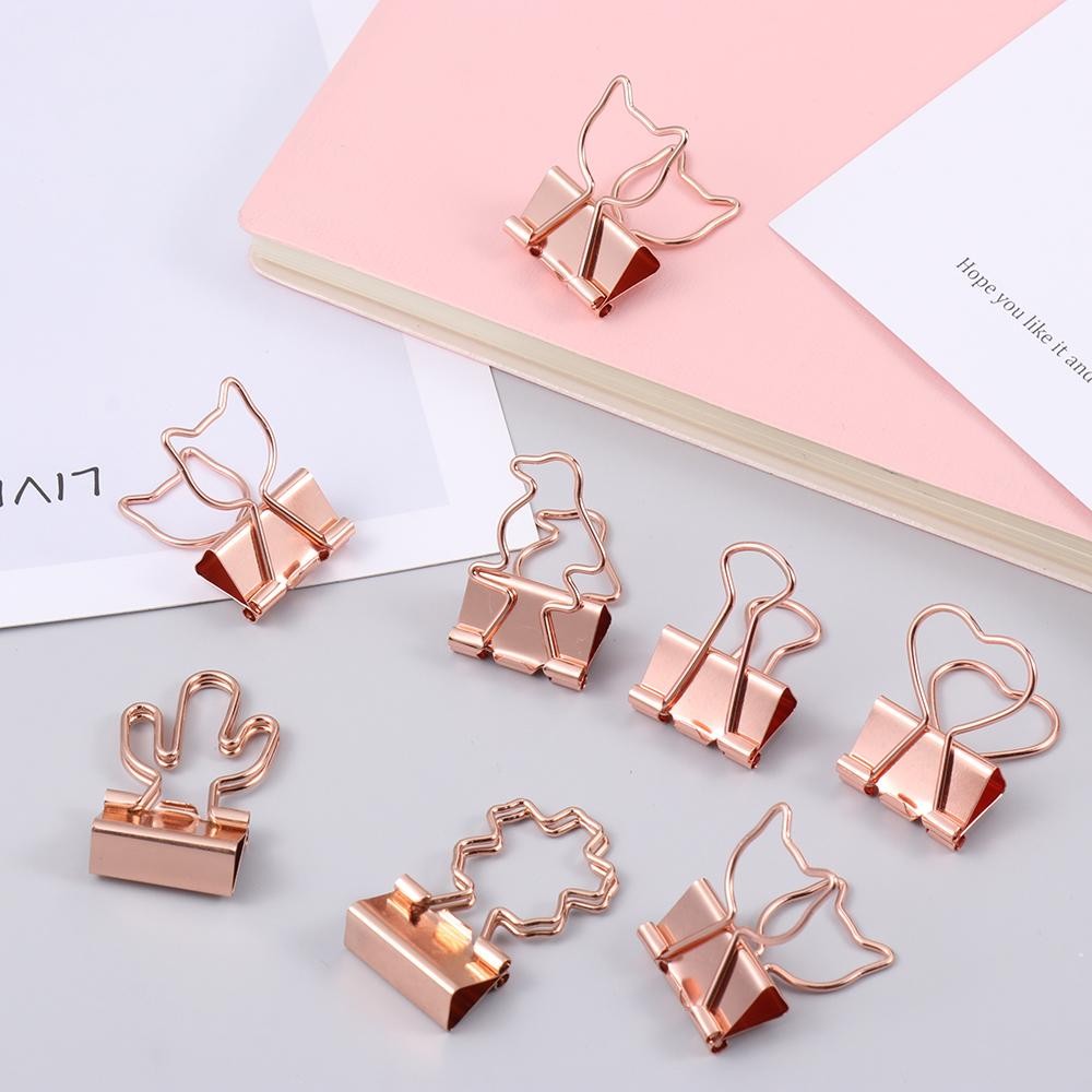 

10pcs Kawaii Cat Heart Metal Paper Clip Rose Gold Binder Clips For Book Decorative Clip Set School Stationery Office Supplies