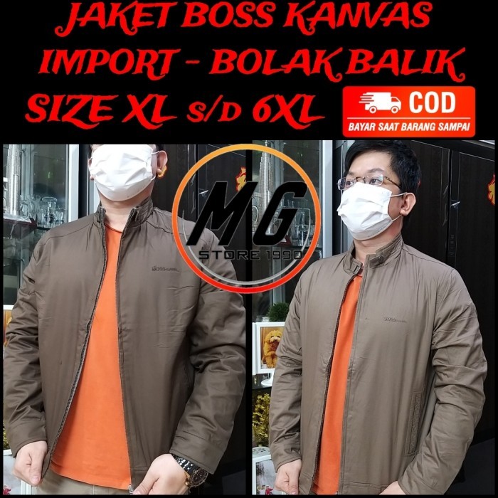✨BISA COD✨ -JAKET BOSS IMPORT CLASSIC BOLAK BALIK JUMBO BIG SIZE PRIA MURAH - Hitam, XXXL