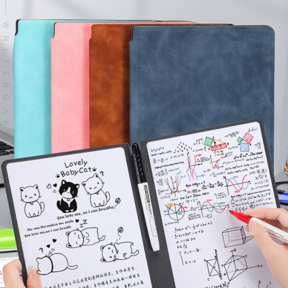 

Leather A4 Whiteboard Notebook Reusable With Erasing Cloth Erasable Whiteboard Draft Stationery With Whiteboard Pen