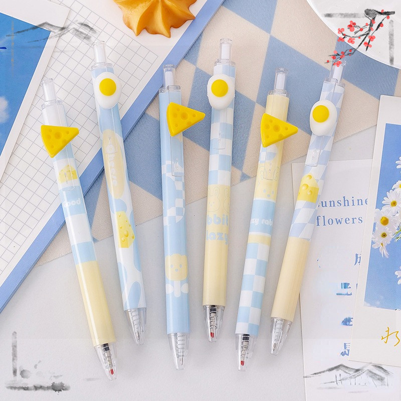 

24 Pcs Cheese Egg Button Creative Neutral Pens Set Student School Office Stationery Back To School
