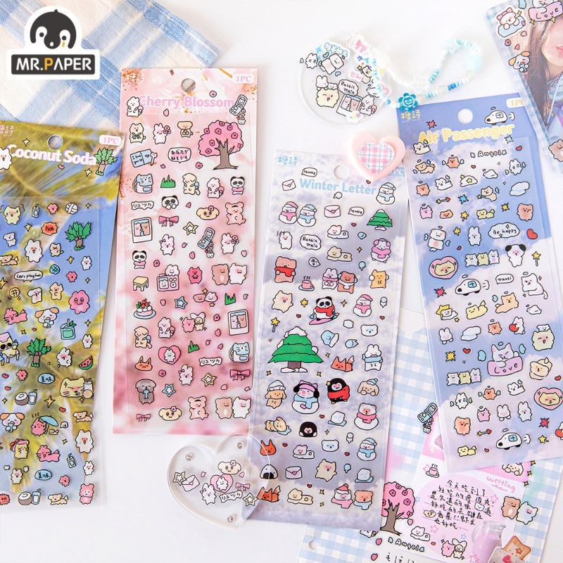 

Mr. Paper 4 Style Cartoon Animal Small Pattern Stickers PET Flash Film Guka Cute Hand Account Stickers Stationery