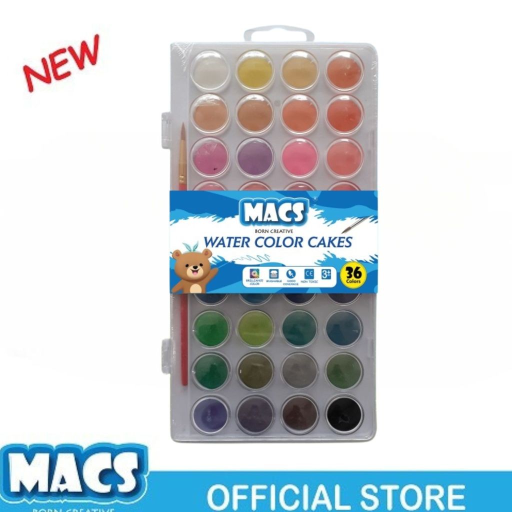 

Water Colour Cake MACS 36 Colour Cat Air Macs 36 Warna Free Kuas Alat Melukis anak Sekolah- SHAGB