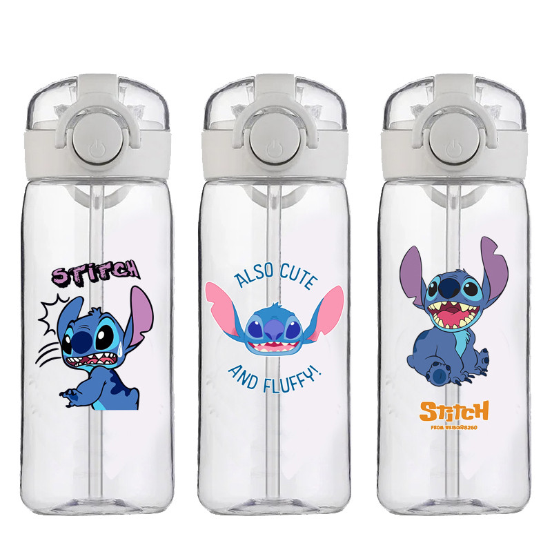 

400ml Disney Stitch Straw Water Cup Plastic Cup Portable Printing Cartoon Animation Children Student Cute Painting Cup Boy Girl