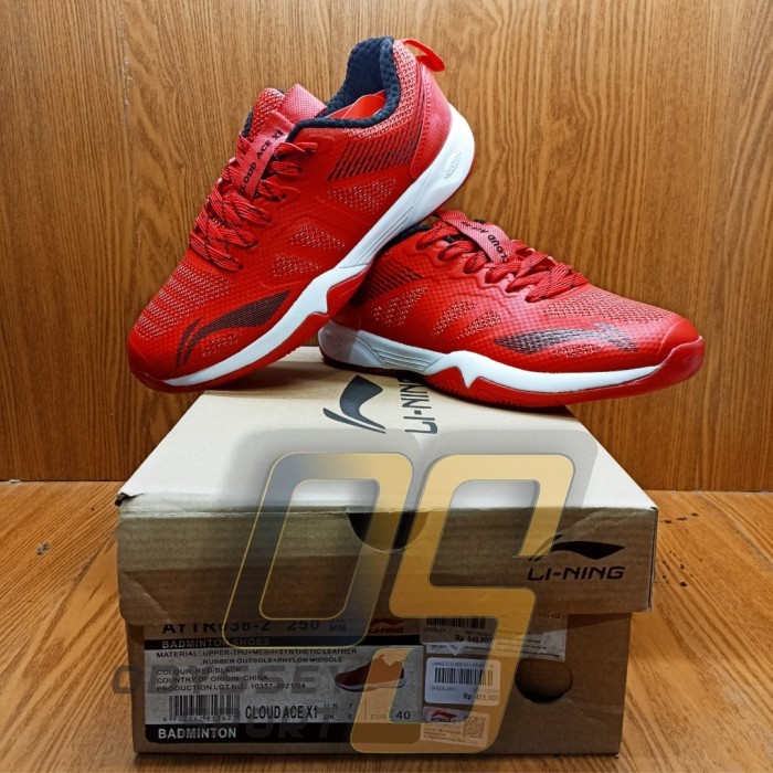 DISCOUNT 30% SEPATU BADMINTON LINING CLOUD ACE X1 (RED/GOLD) 100% ORIGINAL - 40