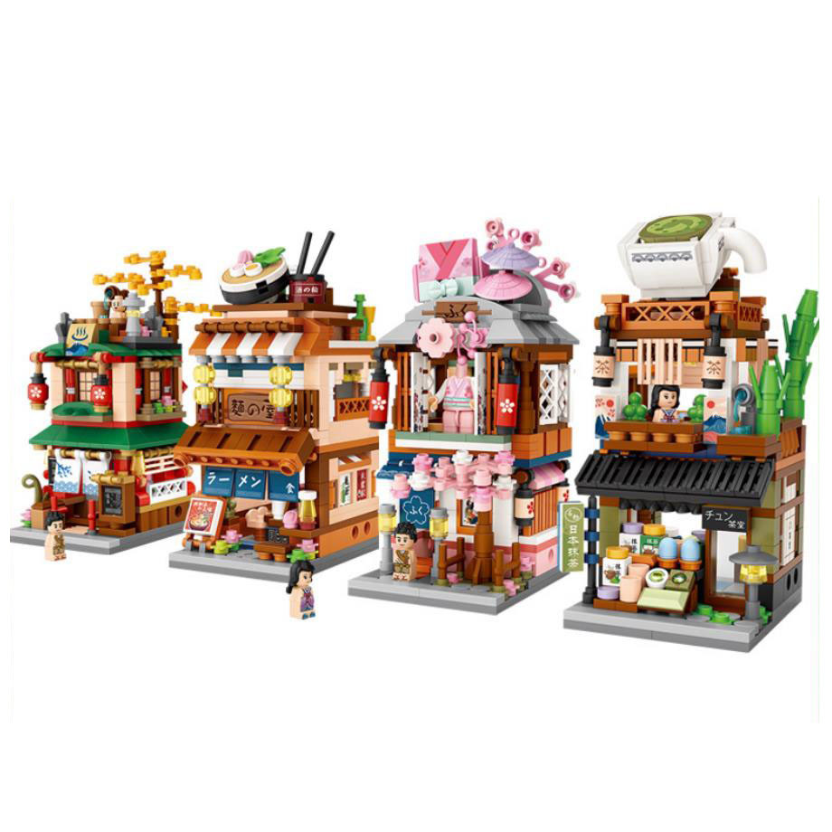 Creative Mini Block Japan City Street View Hot Spring House Ramen Canteen Kimono Matcha Shop Archite