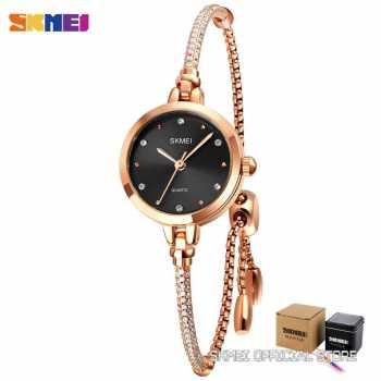 Lapaknyakita SKMEI Jam Tangan Analog Wanita Watch Fashion Perempuan Elegan Serut Gelang Gold Emas 18