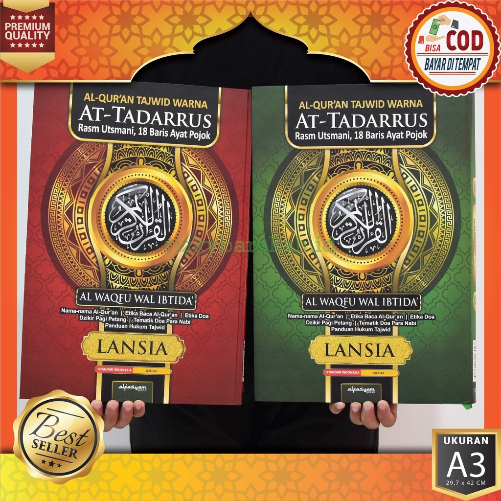 Al Quran At-Tadarrus Jumbo 42x30 cm Tajwid Warna Warni Tanpa Terjemahan 18 Baris Ayat Pojok Waqaf Ib