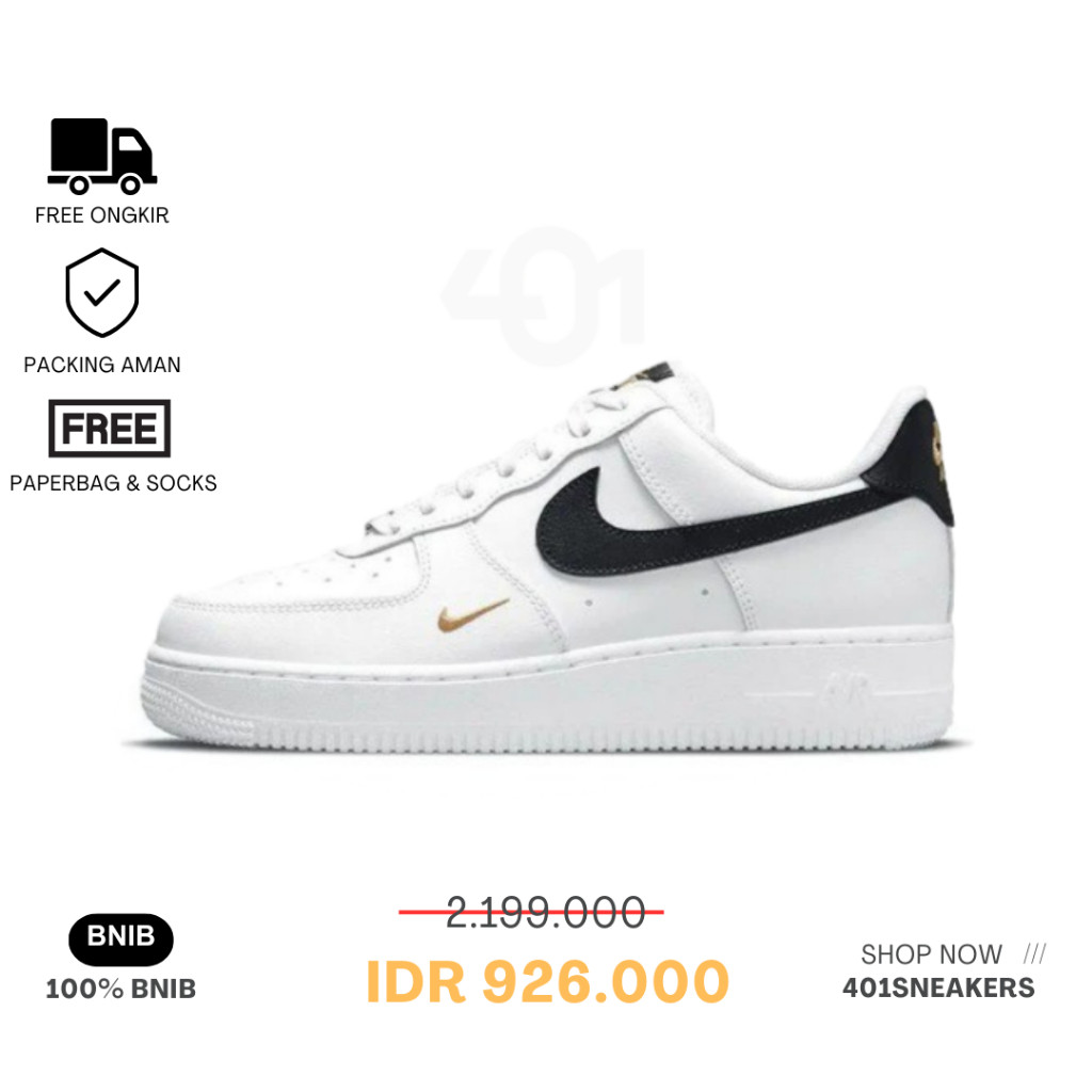 Sneakers Nike Air Force 1 low '07 Essential White Black Gold Authentic 100%  BNIB