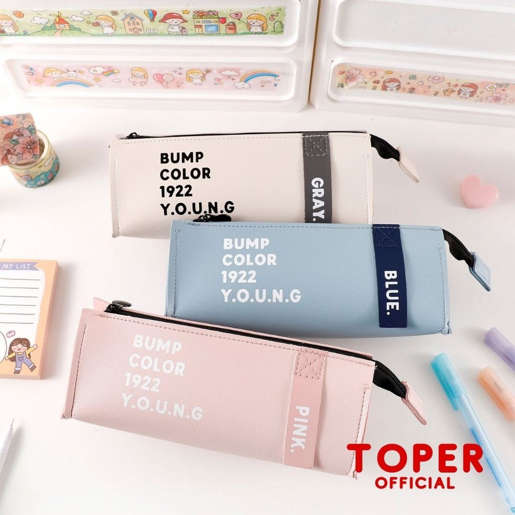 

TOPER Kotak Pensil Kulit Sintetis Tempat Pencil Case Leather Lucu Bump Young Aesthetic Estetik Kapasitas Besar Pouch Makeup Cute Large Capacity