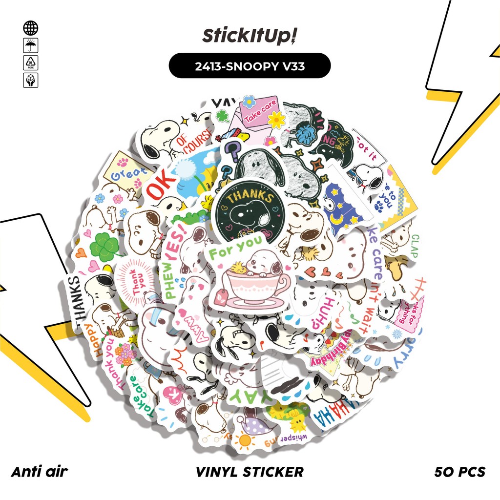 

COD✨ 50 Pcs Stiker Pack SNOOPY V33 Lucu Aesthetic Vynil Waterproof untuk Freebies Sticker Buku Journal Casing HP Laptop