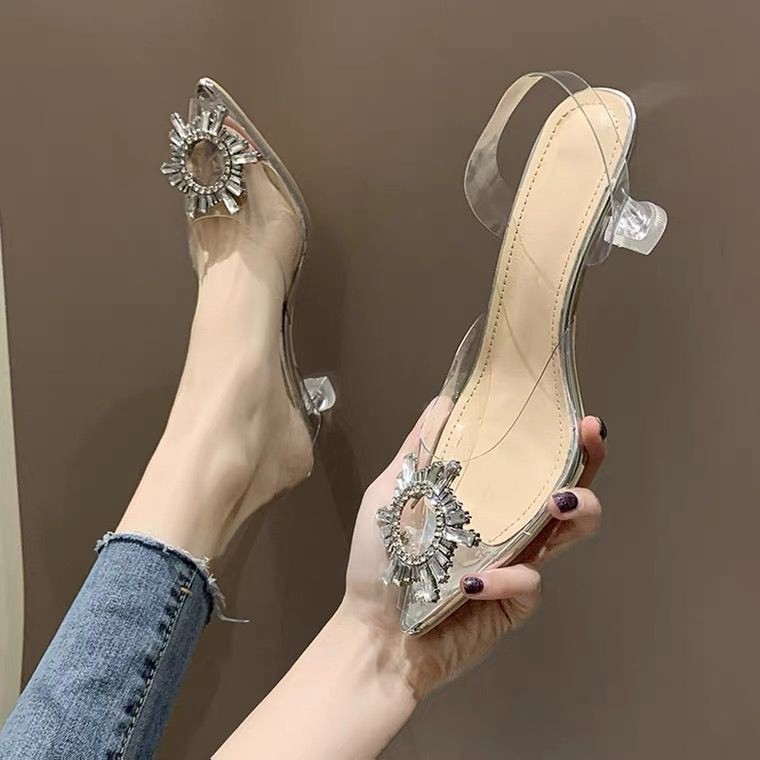 Hak Tinggi Cewek Formal Kaca Transparan Sepatu High Heels Wanita Spatu Heels Kerja Perempuan Import 