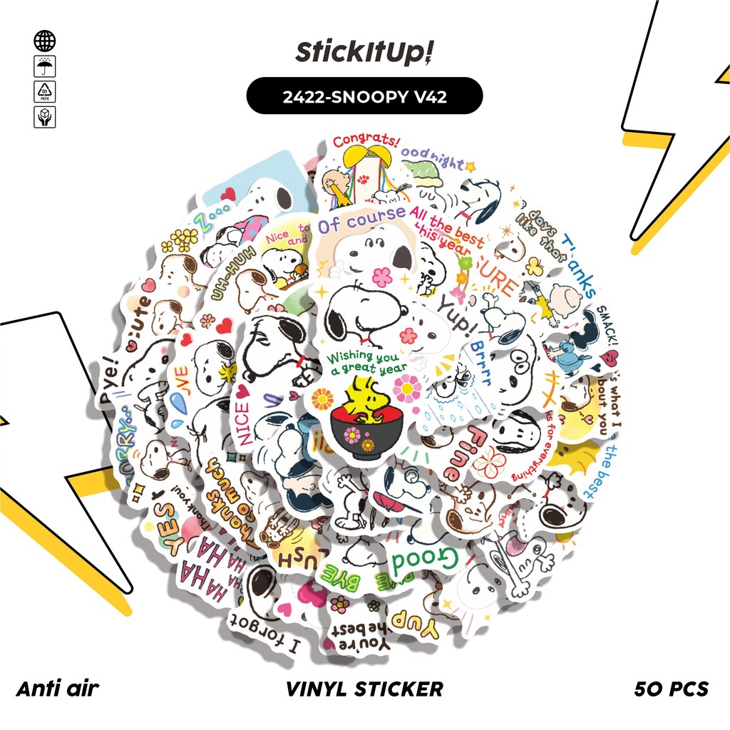 

COD✨ 50 Pcs Stiker Pack SNOOPY V42 Lucu Aesthetic Vynil Waterproof untuk Freebies Sticker Buku Journal Casing HP Laptop