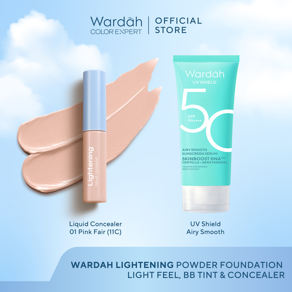 WARDAH Paket UV Shield Airy Smooth Sunscreen Serum SPF 50 PA++++ 25 ml + Lightening Liquid Concealer