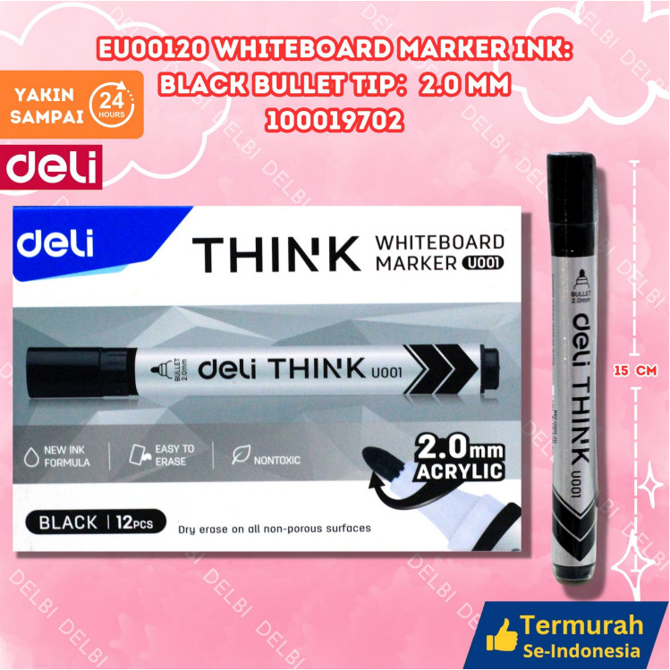 

[1 PCS] DELI WHITEBOARD MARKER SPIDOL PAPAN TULIS U00120 Whiteboard Marker Ink Black Bullet tip 2.0mm