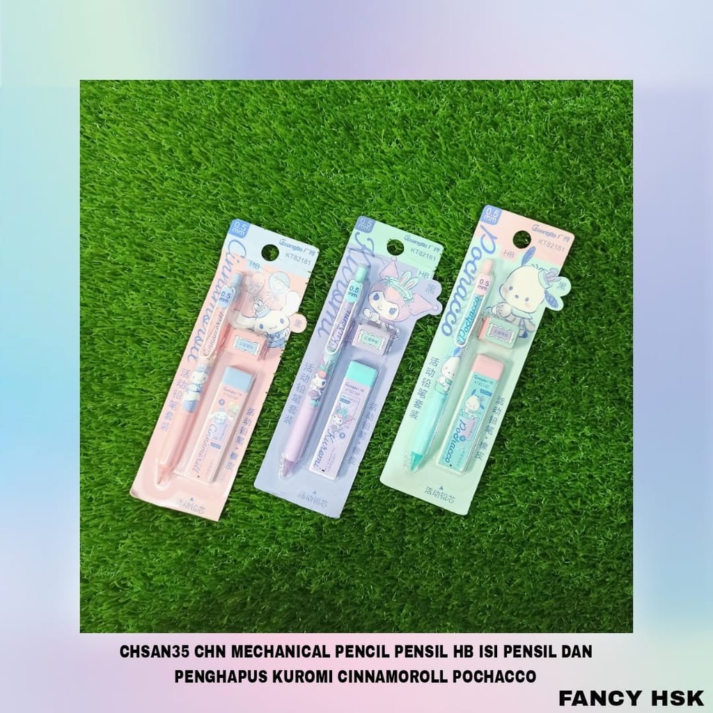 

CHN MECHANICAL PENCIL PENSIL HB ISI PENSIL DAN PENGHAPUS KUROMI CINNAMOROLL POCHACCO CHSAN35