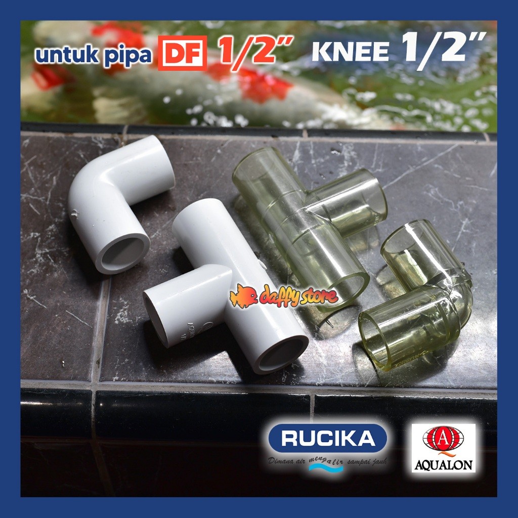 Knee Keni 1/2" INCH Transparan / Putih untuk pipa DF ½" akuarium kolam Rucika Aqualon