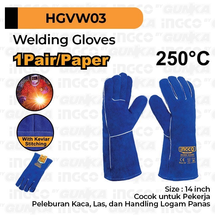 Sarung Tangan Las Kulit 14" INGCO HGVW03 Argon Leather Welding Gloves Kevlar Stitch