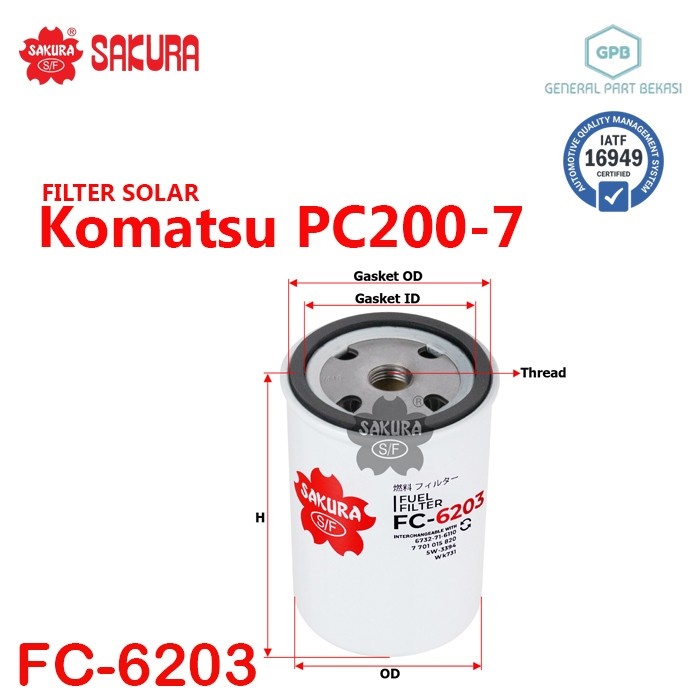 Fuel Filter Solar Komatsu PC200-7 FC-6203 FC6203 Sakura