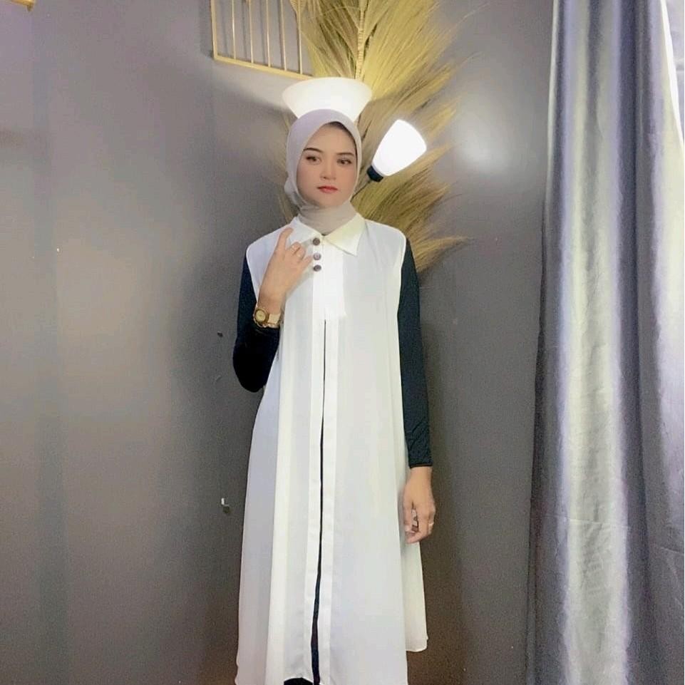 OUTER SERUTY KARDIGAN WANITA TANPA LENGAN KEKINIAN POLOS rompi wanita Oversize Panjang Hitam Atasan 