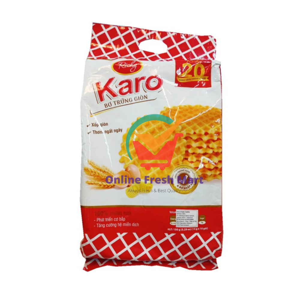 

Naraya Richy Karo Crispy Butter Waffles / Biskuit Waffle Mentega 150g isi 10 pcs - Online Fresh Mart Denpasar