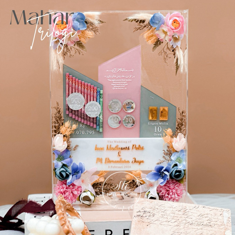 New Mahar Trilogi size 25x35 Mahar Pernikahan GIFT ANNIVERSARY BIRTHDAY PIGURA MAHAR ACRYLIC Mahar R