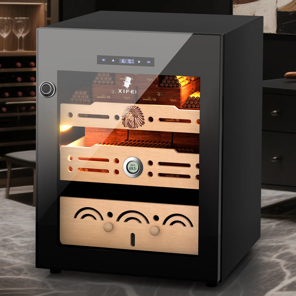 Electric Cigar Humidor Cabinet,300pcs Cooling Cigar Fridge,Temperature Humidity Control with Cedar W
