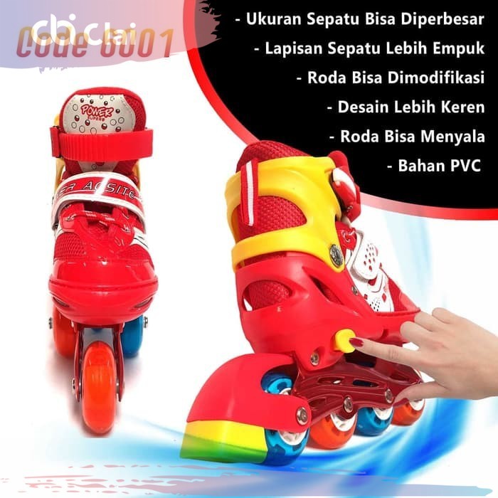 CLAI Sepatu Roda Anak Inline Skate Kids Ban Karet LED PVC Power Aosite 6001